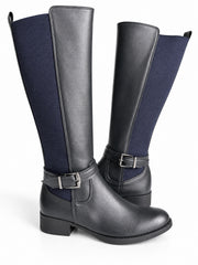 Women's Tall Riding Boots with Stretch Calf Panel & Ankle Buckle Accent