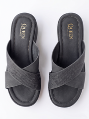 Comfort Cross-Strap Wedge Slides | Queen Footwear