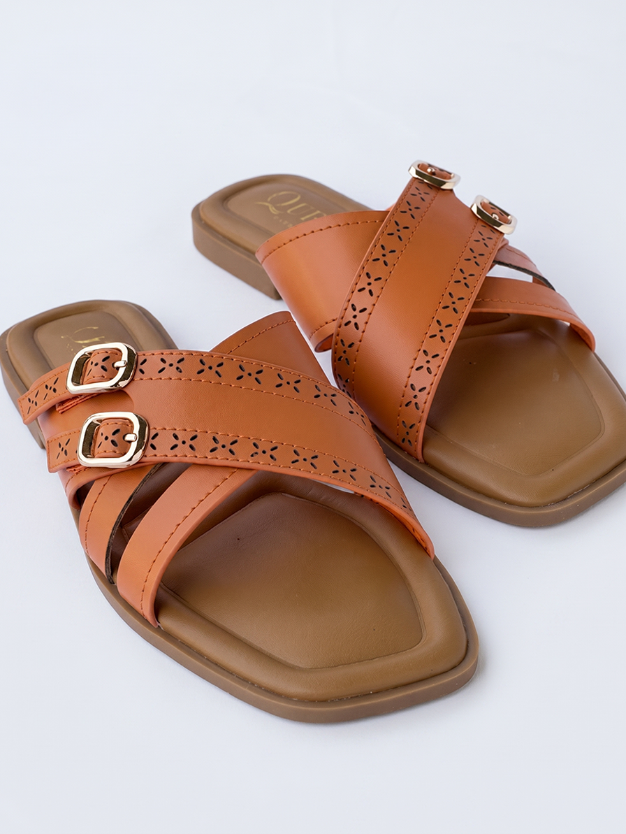 Luna Cross-Strap Flat Sandals | Queen Footwear