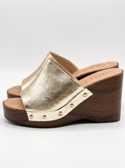 Metallic Platform Wedge Slide Sandals | Queen Footwear