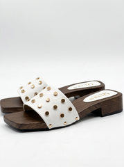 Studded Wooden Slide Sandals | Queen Footwear