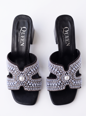 Pearl Embellished Block Heel Sandals | Queen Footwear