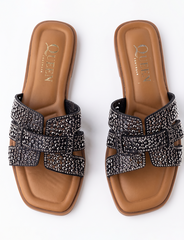 Glamour Crystal Flat Sandals | Queen Footwear