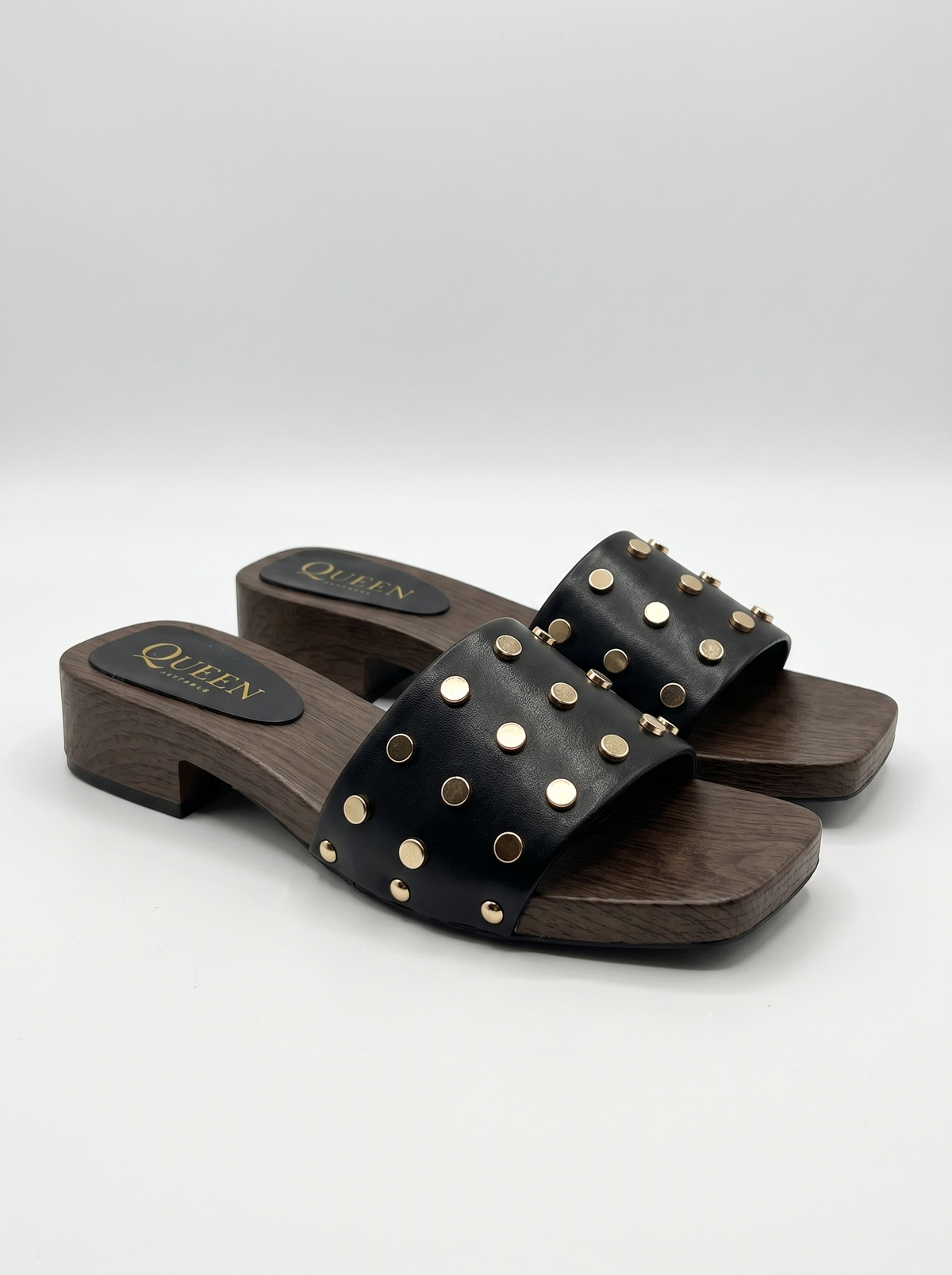 Studded Wooden Slide Sandals | Queen Footwear