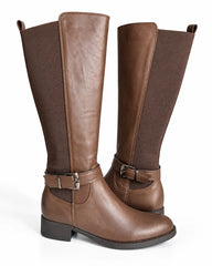 Women's Tall Riding Boots with Stretch Calf Panel & Ankle Buckle Accent