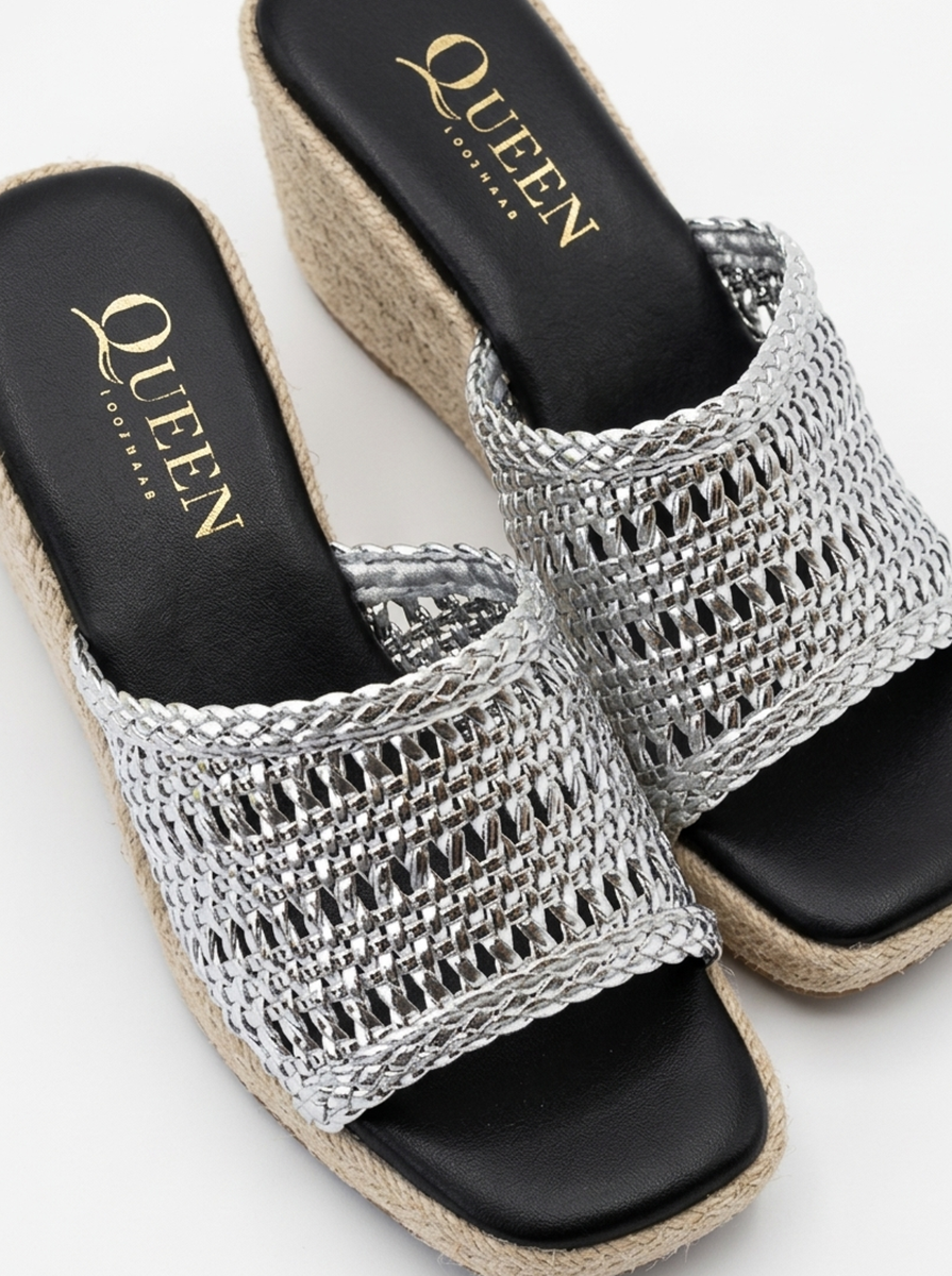 Woven Espadrille Wedge Slides | Queen Footwear
