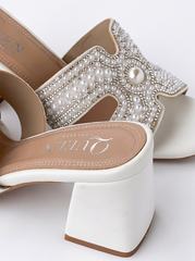 Pearl Embellished Block Heel Sandals | Queen Footwear