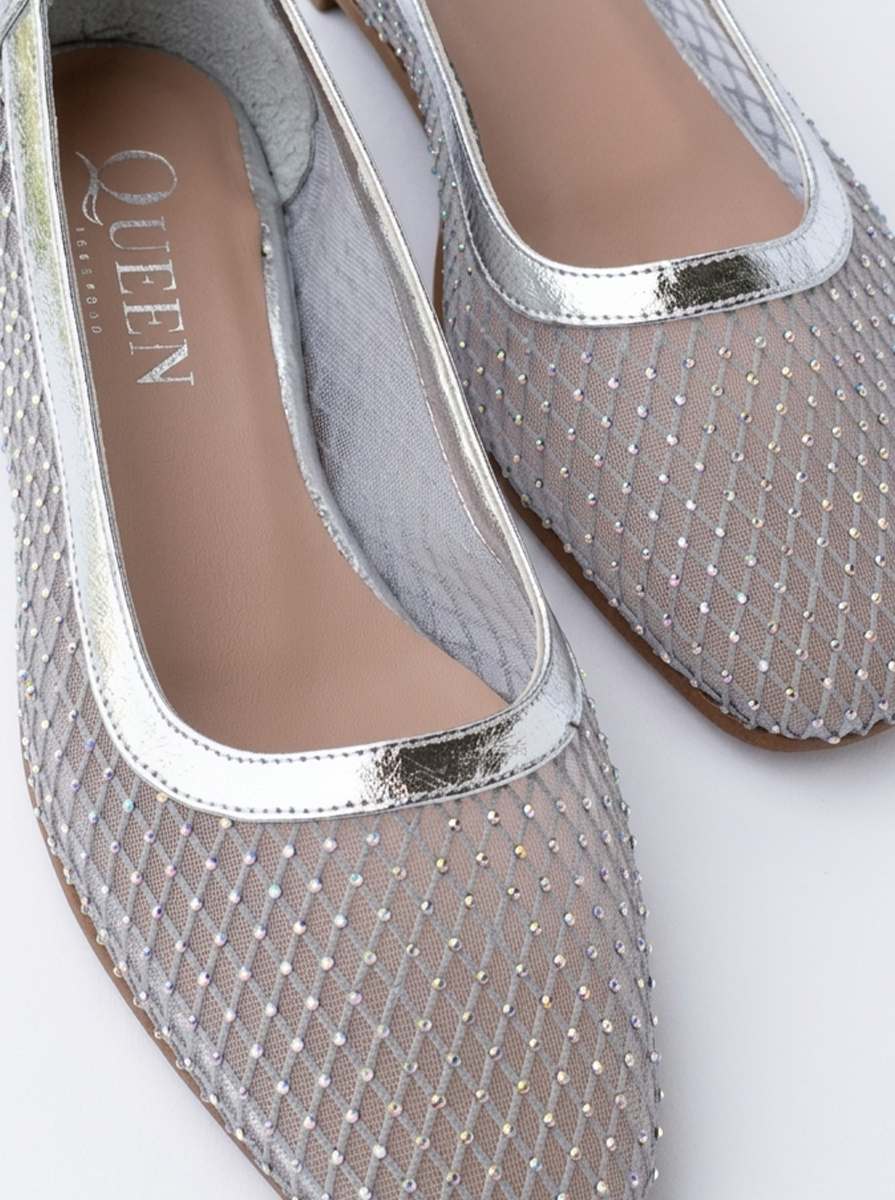 Crystal Mesh Ballet Flats | Queen Footwear