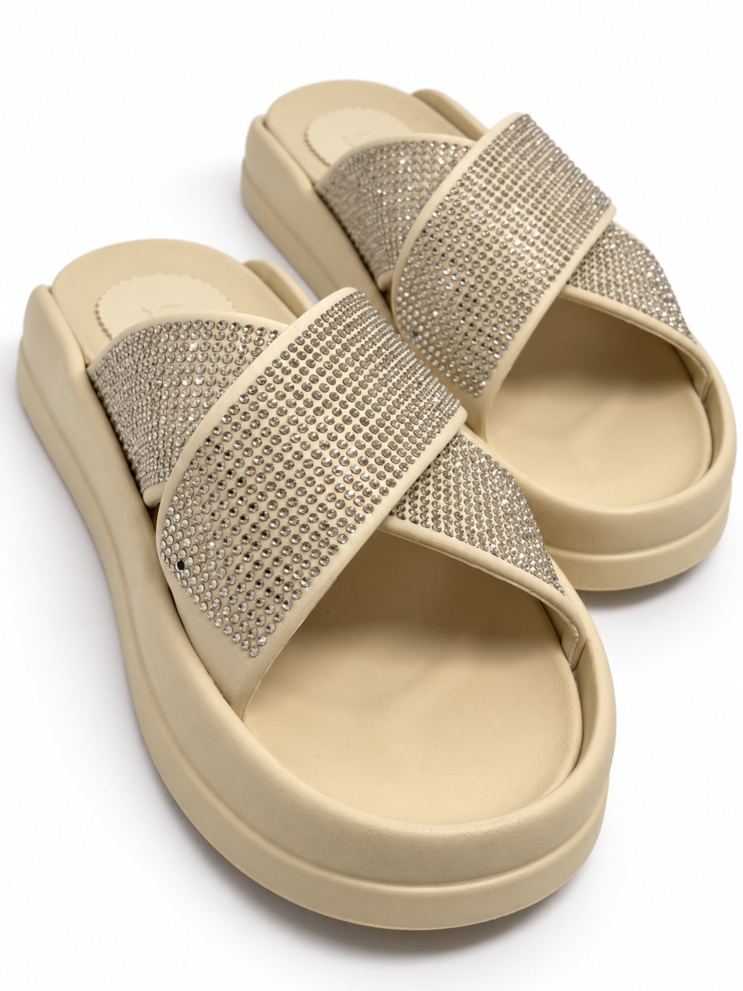 Crystal Cross Strap Slide Sandals | Queen Footwear