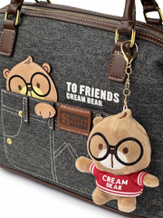 Cream Bear Denim Bowling Bag