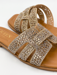 Glamour Crystal Flat Sandals | Queen Footwear