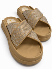 Crystal Cross Strap Slide Sandals | Queen Footwear