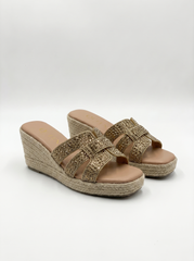 Rhinestone Espadrille Wedge Slides | Queen Footwear