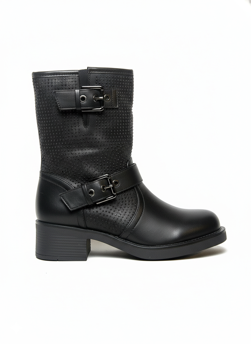 Women’s Dual-Buckle Textured Mid-Calf Boots | Queen Footwear
