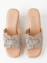 Rhinestone Espadrille Wedge Slides | Queen Footwear