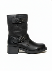 Women’s Dual-Buckle Textured Mid-Calf Boots | Queen Footwear