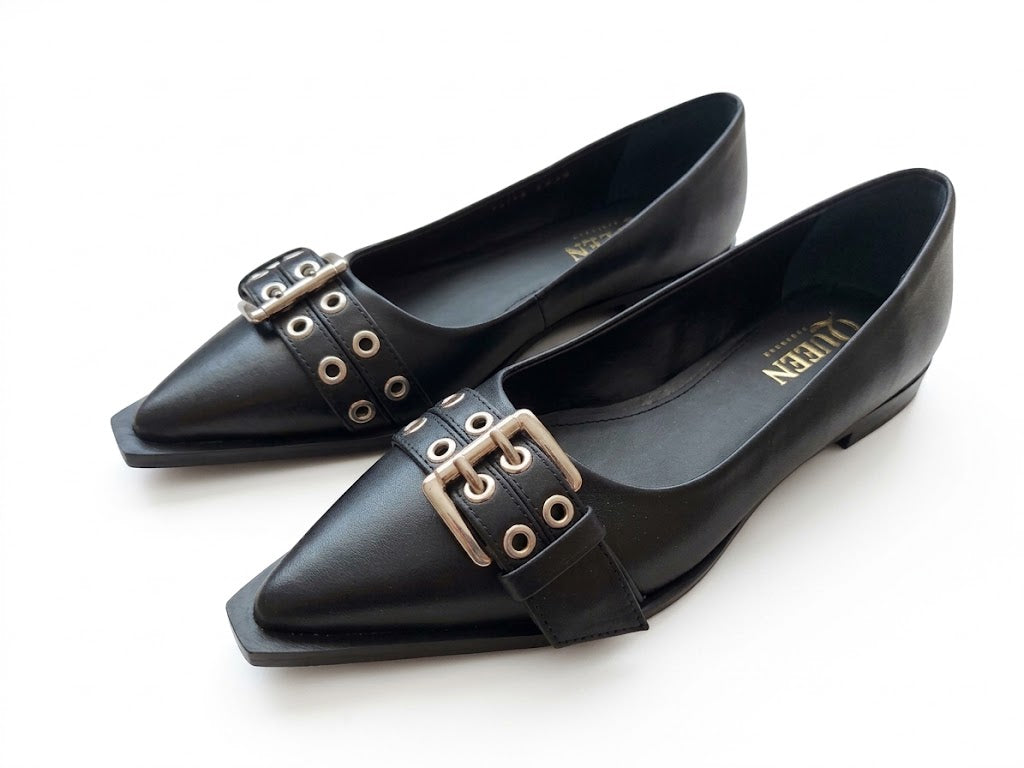 Buckle Pointed-Toe Flats | Queen Footwear