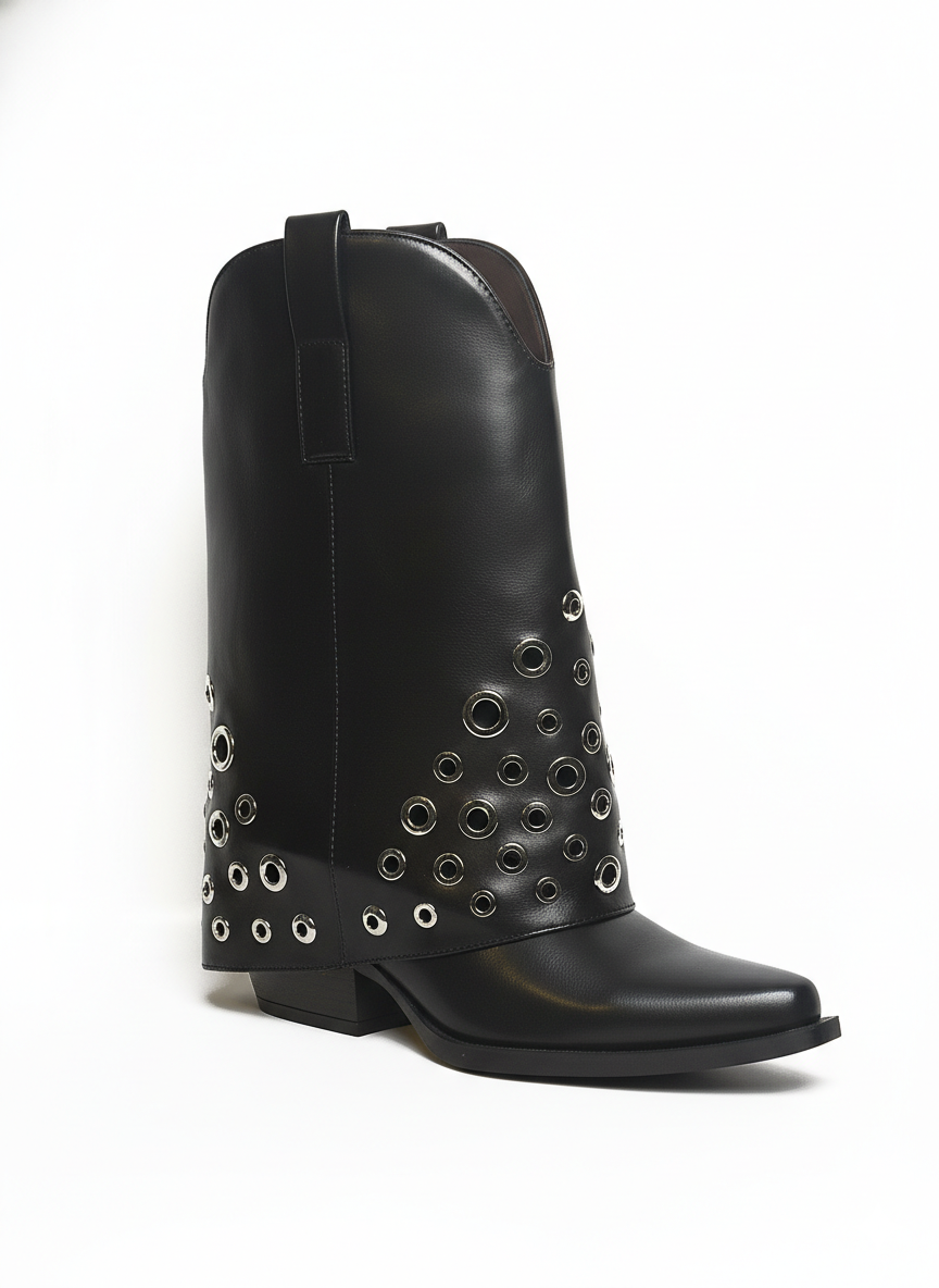 Viper Studded Western Boot – Brown-Black | Queen Footwear