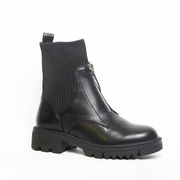 Women’s Zipper Knit Ankle Boots – Black & Coffee Brown | Queen Footwear