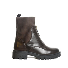 Women’s Zipper Knit Ankle Boots – Black & Coffee Brown | Queen Footwear