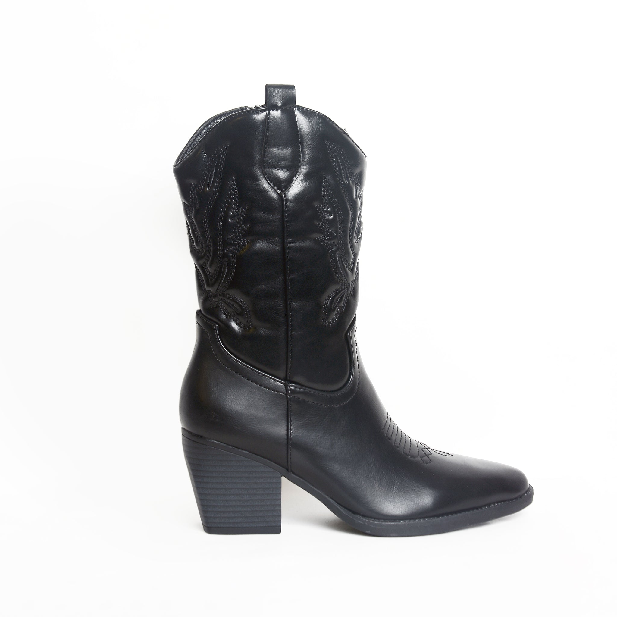 Western High-Calf Cowboy Boots – Embroidered Block Heel | Queen Footwear