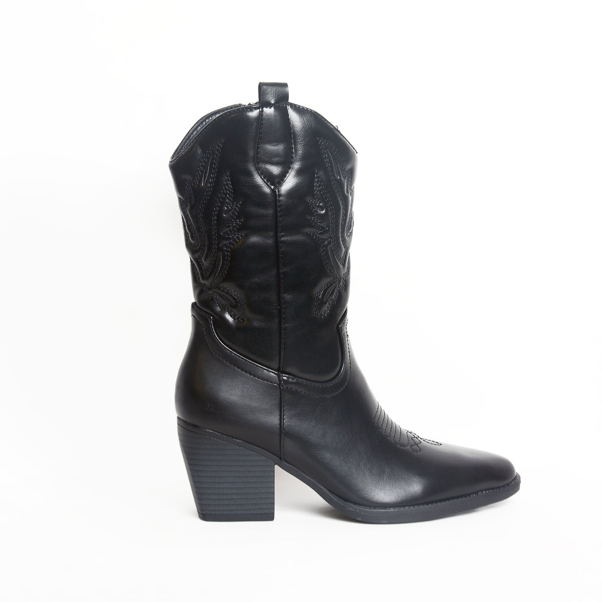 Western High-Calf Cowboy Boots – Embroidered Block Heel | Queen Footwear