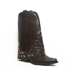 Viper Studded Western Boot – Brown-Black | Queen Footwear
