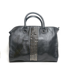 Women’s Crystal-Strip Leather Tote Bag | Queen Fashion