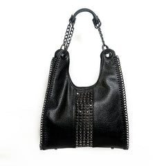 Women’s Chain-Studded Soft Leather Shoulder Bag | Queen Fashion