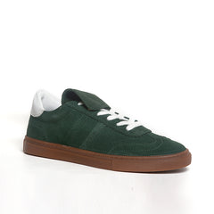 Women’s Suede Low Sneakers – Forest Green & Chocolate Brown | Queen Footwear