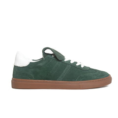 Women’s Suede Low Sneakers – Forest Green & Chocolate Brown | Queen Footwear