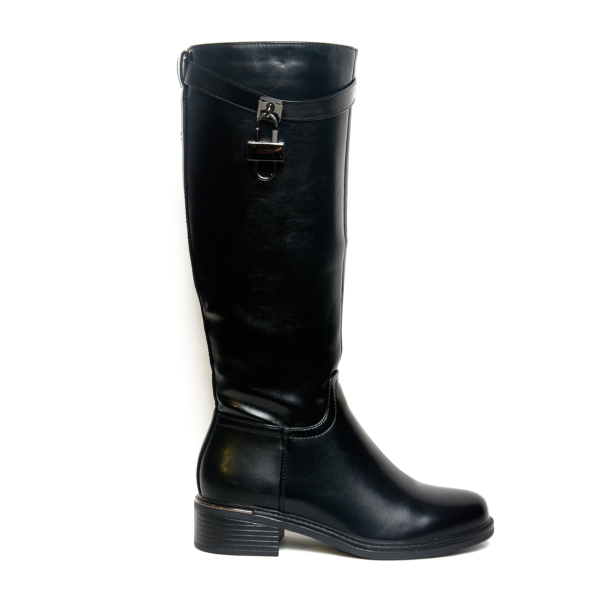 Women’s Padlock-Belt Knee Boots | Queen Footwear