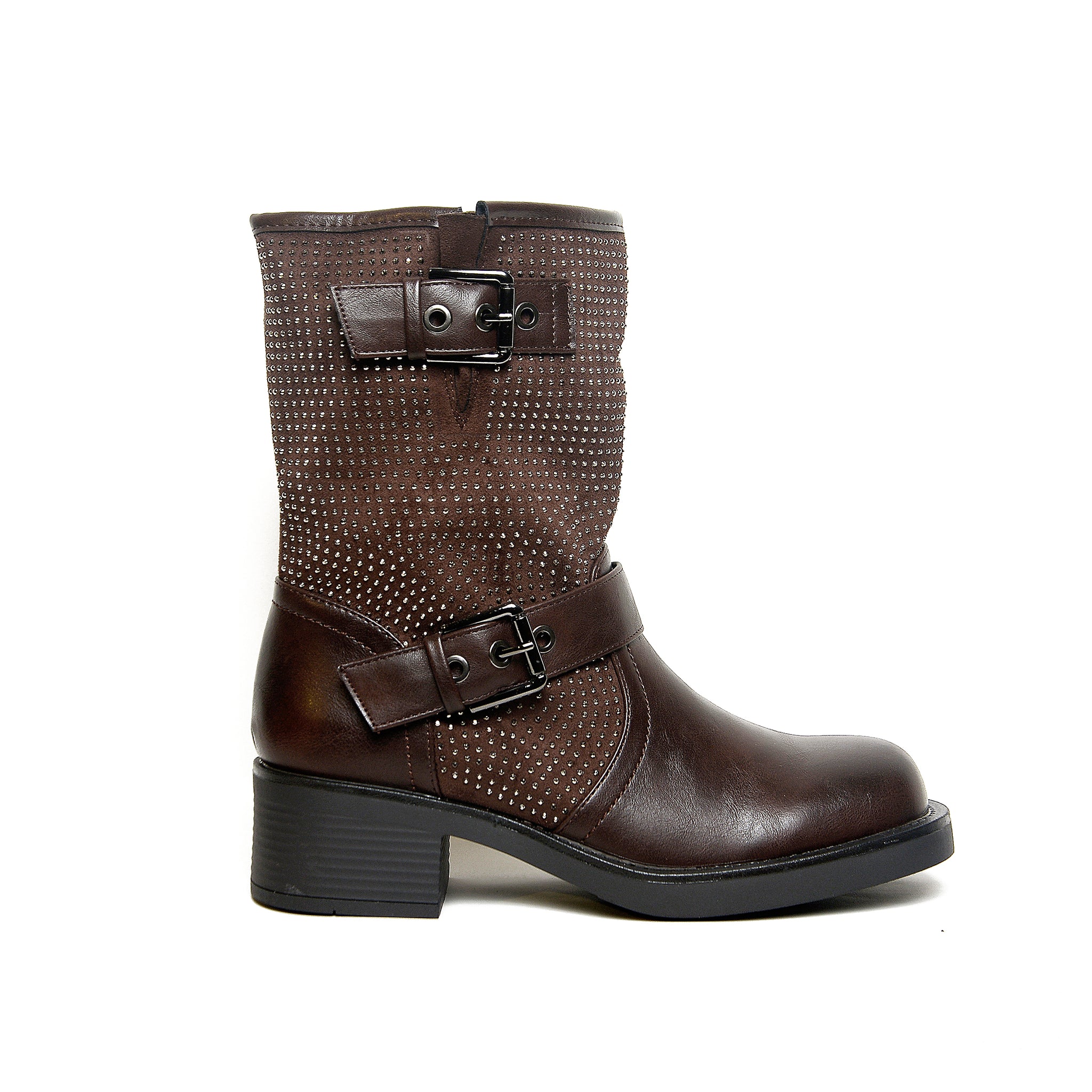 Women’s Dual-Buckle Textured Mid-Calf Boots | Queen Footwear