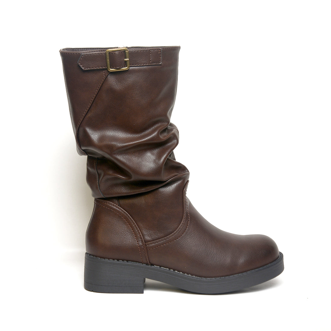 Women’s Slouchy Buckle Mid-Calf Boots | Queen Footwear