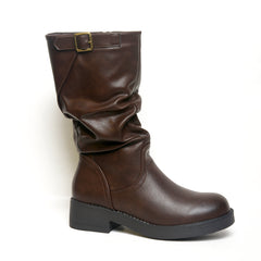 Women’s Slouchy Buckle Mid-Calf Boots | Queen Footwear