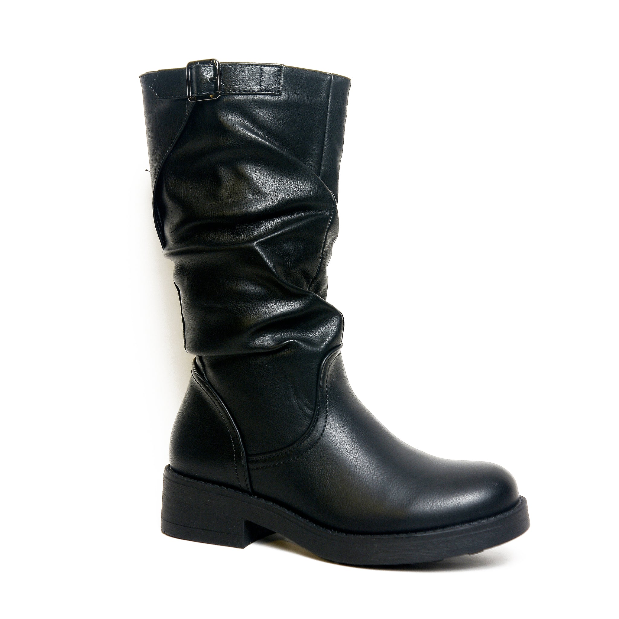 Women’s Slouchy Buckle Mid-Calf Boots | Queen Footwear