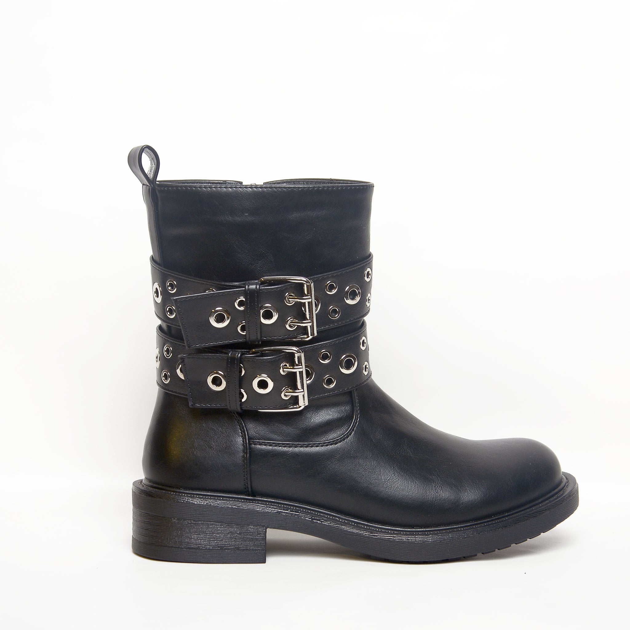 Women’s Double-Buckle Moto Ankle Boots | Queen Footwear
