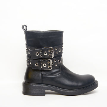 Women’s Double-Buckle Moto Ankle Boots | Queen Footwear