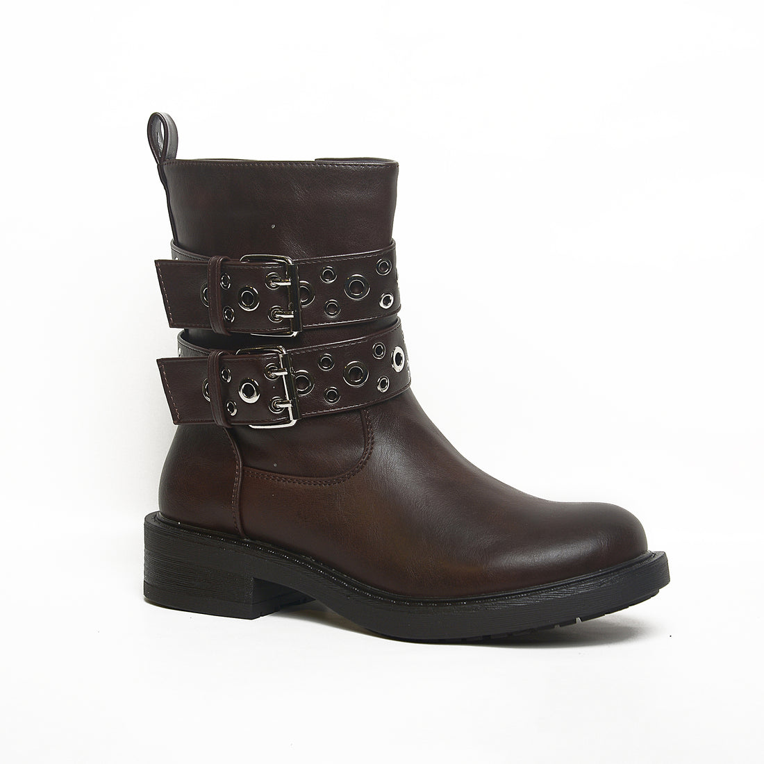 Women’s Double-Buckle Moto Ankle Boots | Queen Footwear