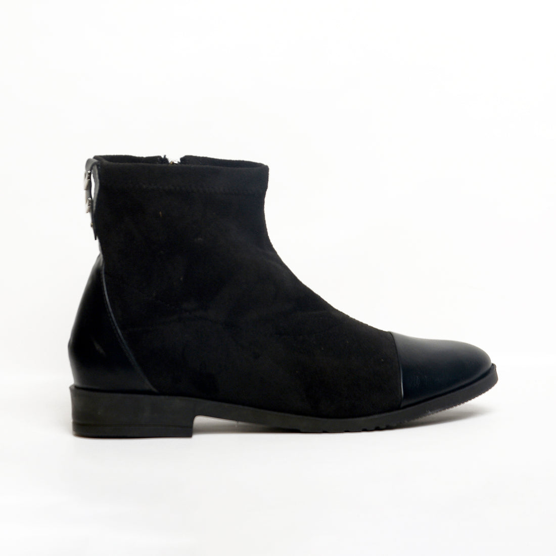 Luna Cap-Toe Suede Ankle Boot – Black | Queen Footwear