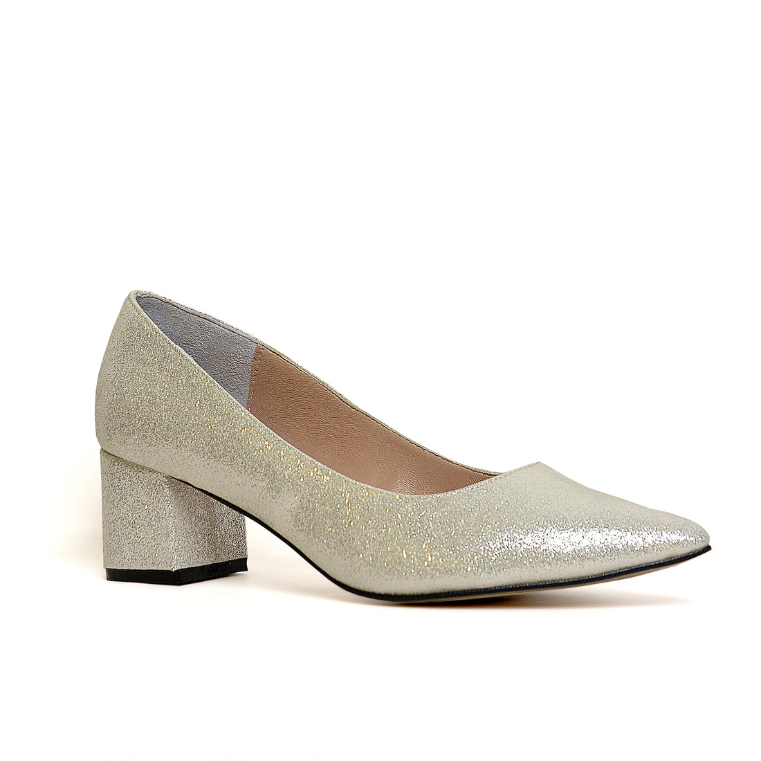 Stella Glitter Pointed-Toe Block Heel – Silver | Queen Footwear
