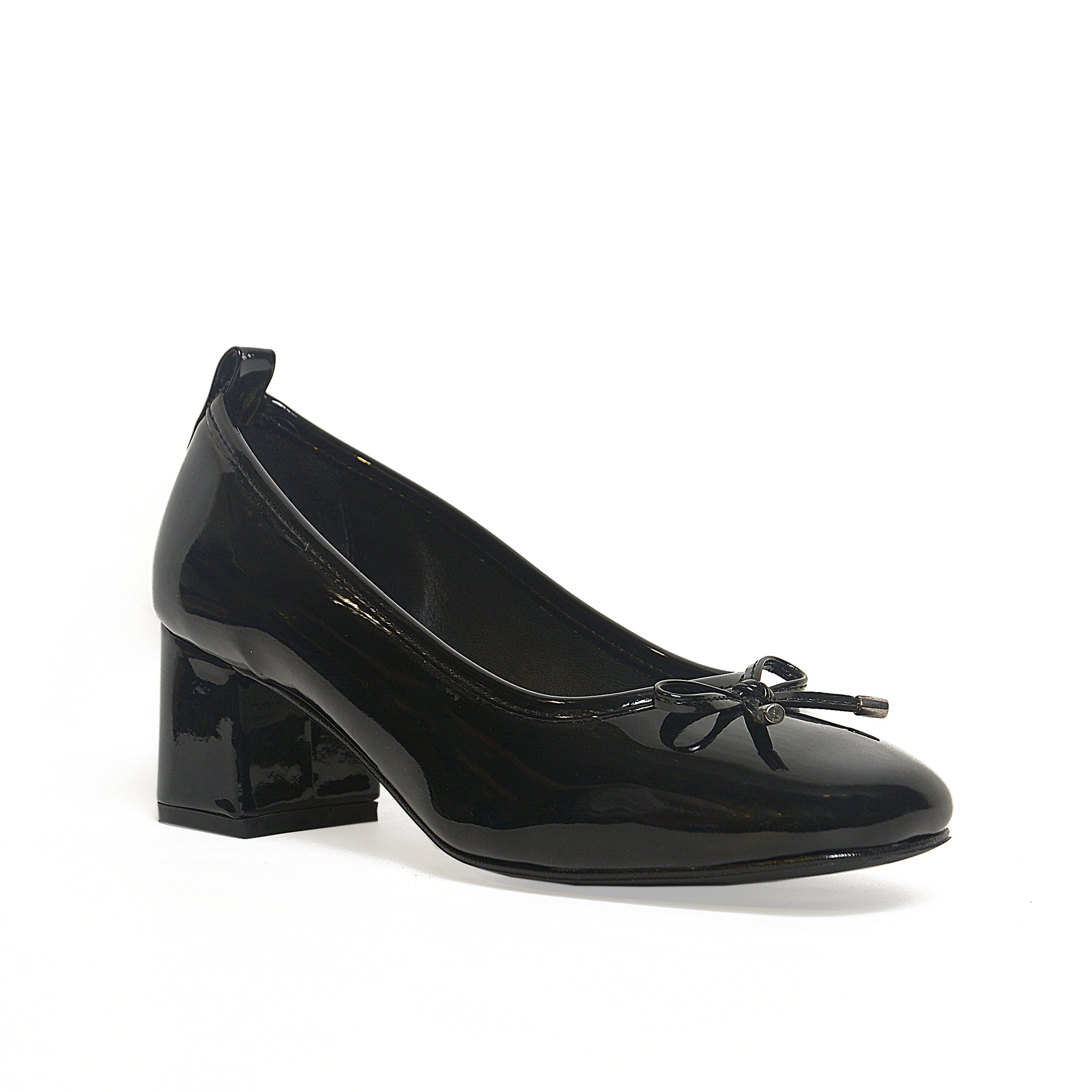 Belle Bow Block Heel Pump – Black Patent | Queen Footwear