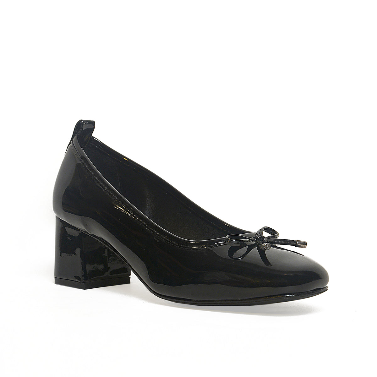 Belle Bow Block Heel Pump – Black Patent | Queen Footwear