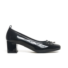 Belle Bow Block Heel Pump – Black Patent | Queen Footwear