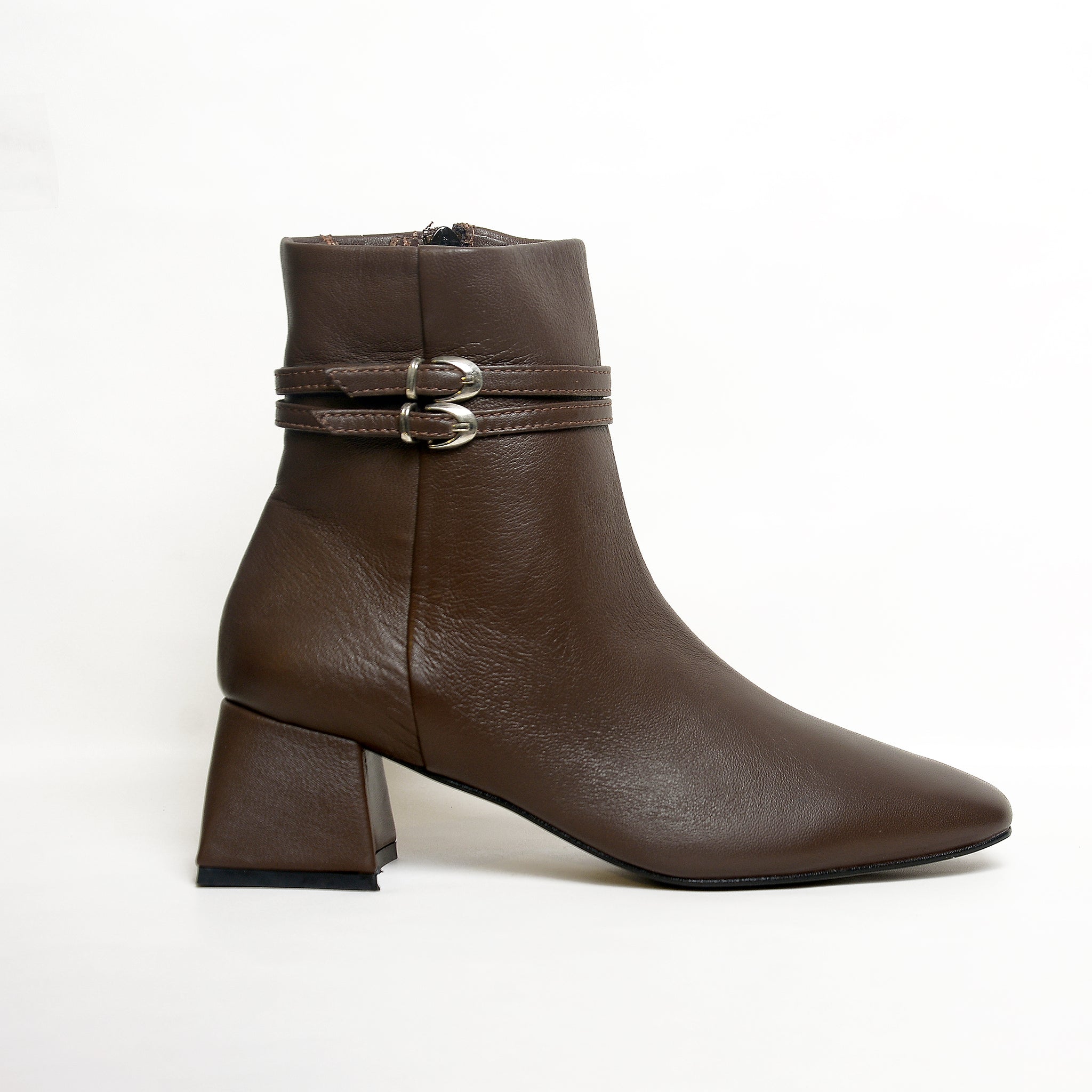 Women’s Block Heel Ankle Boots with Double Buckle | Queen Footwear